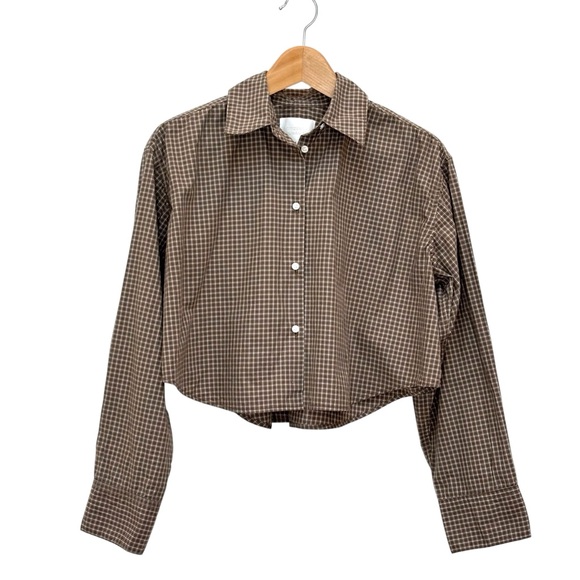 Citizens of Humanity Ana Cropped Shirt Heritage Plaid Size Small Brown - Picture 7 of 13